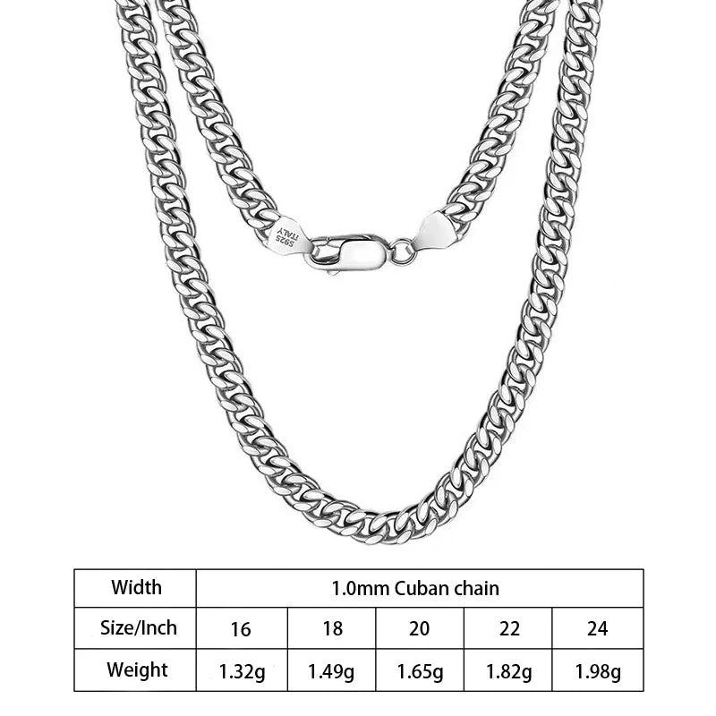1.8mm 2.3mm 3mm 3.5mm 4mm 5mm 6mm 7mm Diamond Cut Cuban Chain in 925 Sterling Silver with 18K Gold Plated