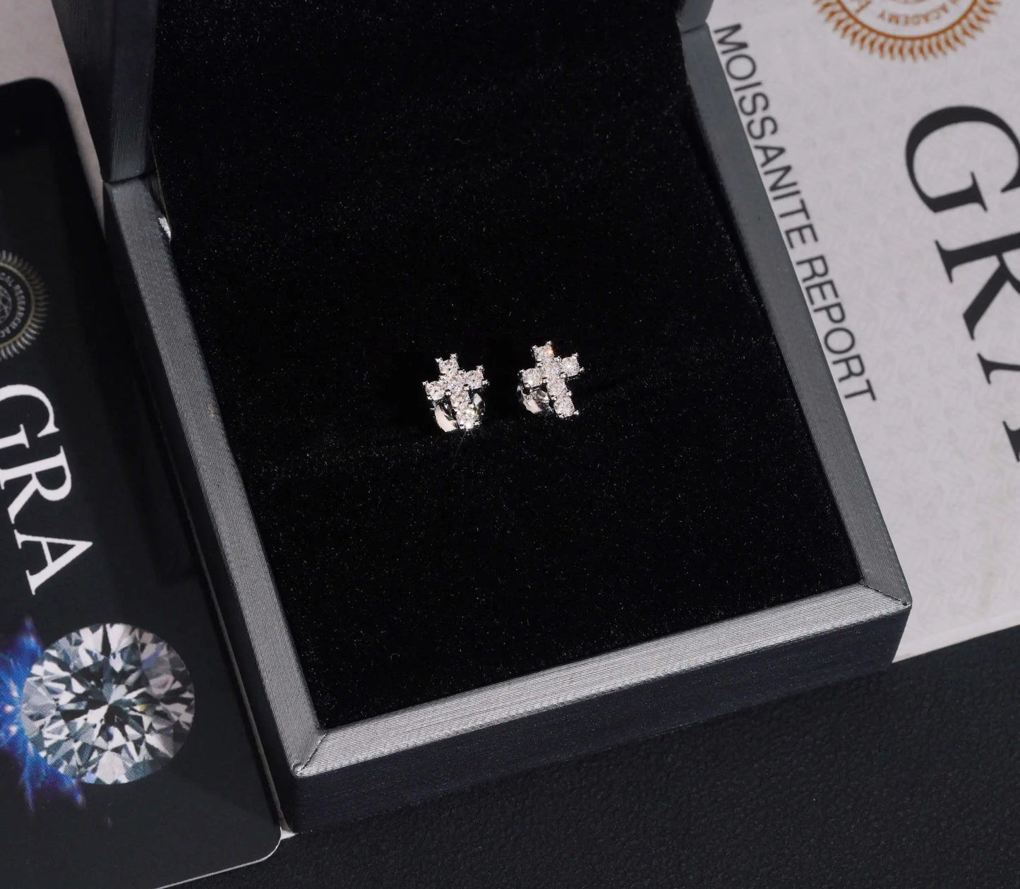 Moissanite Cross Earrings in 925 Sterling Silver