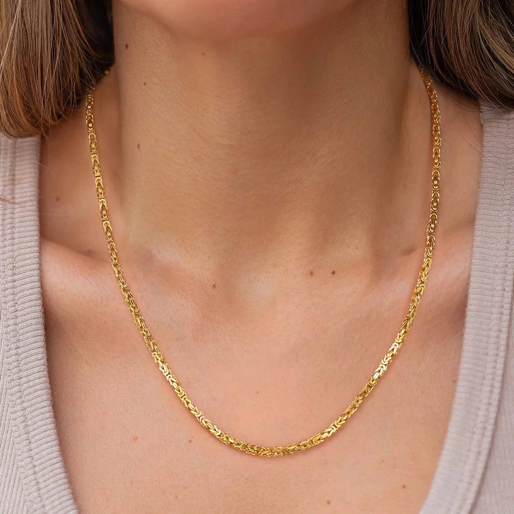 2,5mm Byzantine Chain in 925 Sterling Silver with 18K Gold Plated