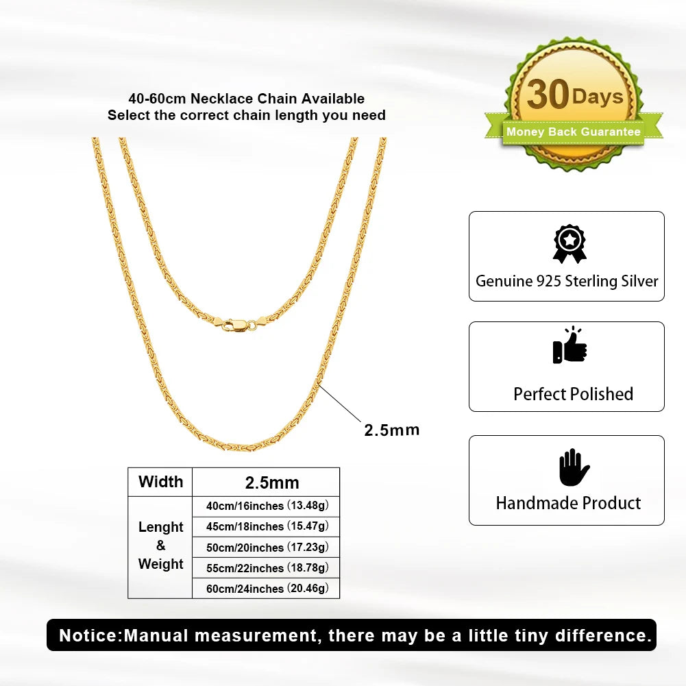 2,5mm Byzantine Chain in 925 Sterling Silver with 18K Gold Plated