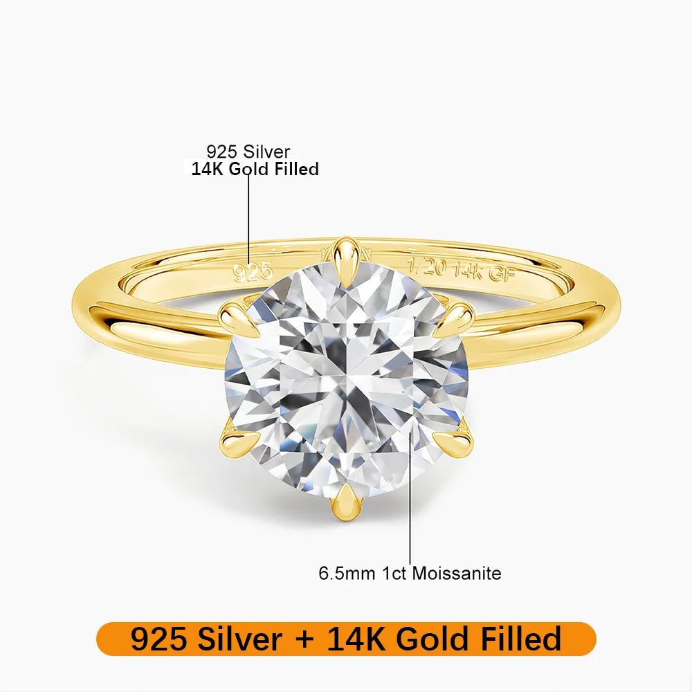 Moissanite 6 Prong Ring in S925 (1/20 14k GF)