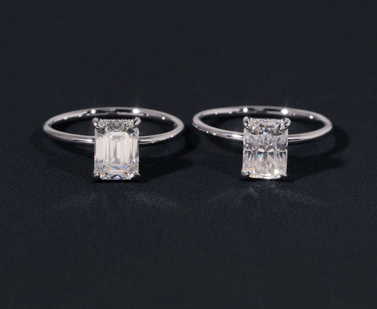 4 Prongs 2 Carat Emerald Cut Moissanite Ring in 925 Sterling Silver