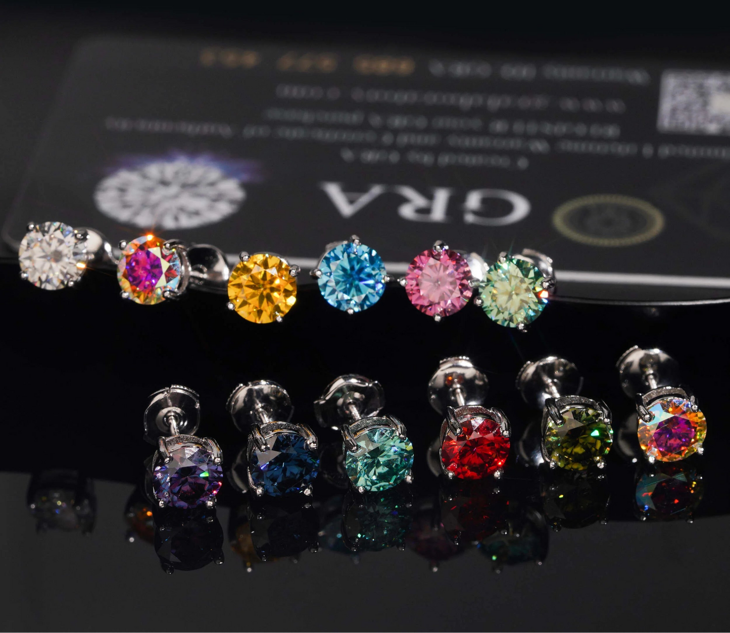 Round Colorful 6.5mm Moissanite Earrings in 925 Sterling Silver