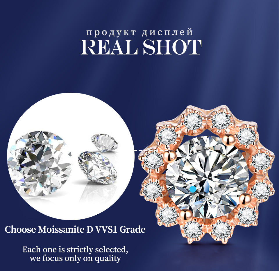 Weiß/Rose Rundschliff 1,0 Karat Moissanit 925 Sterling Silber D Farbe Ohrringe