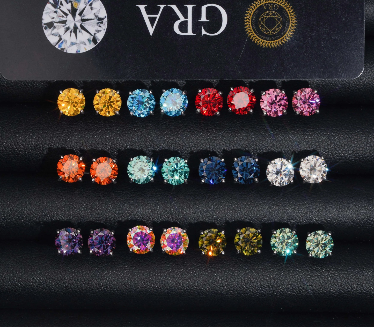 Round Colorful 6.5mm Moissanite Earrings in 925 Sterling Silver