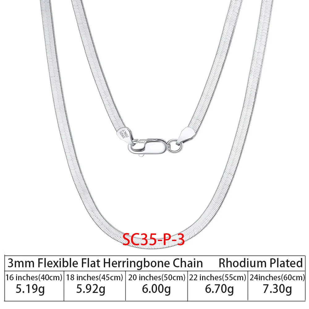 3mm, 4.5mm Flat Herringbone Chain in 925 Sterling Silver with 18K Gold Plated