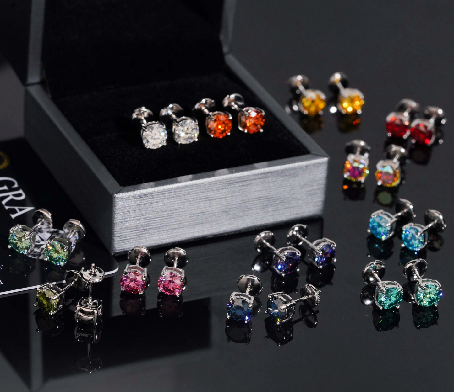 Round Colorful 6.5mm Moissanite Earrings in 925 Sterling Silver