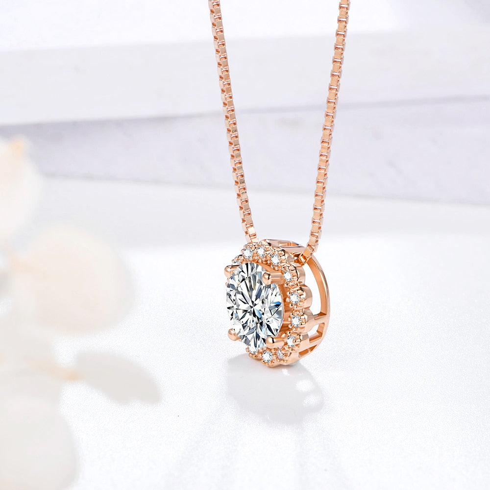 18K Rose Gold Plated Pendant in 925 Sterling Silver, 8.0mm - 2CT Moissanite