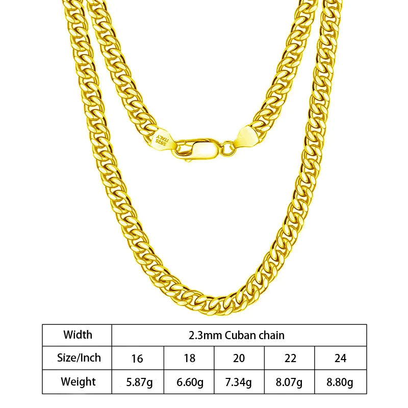1.8mm 2.3mm 3mm 3.5mm 4mm 5mm 6mm 7mm Diamond Cut Cuban Chain in 925 Sterling Silver with 18K Gold Plated