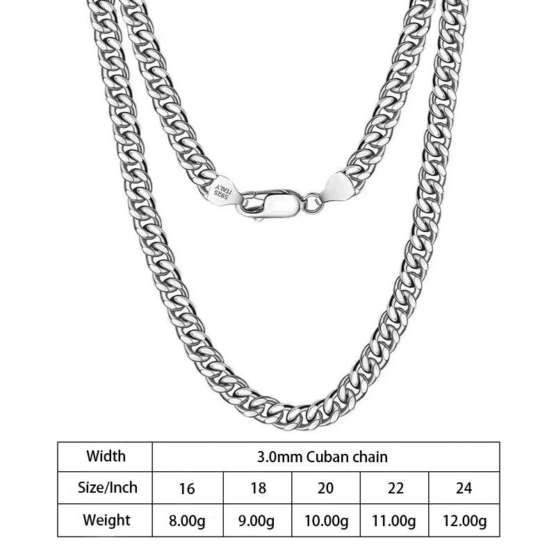 1.8mm 2.3mm 3mm 3.5mm 4mm 5mm 6mm 7mm Diamond Cut Cuban Chain in 925 Sterling Silver with 18K Gold Plated