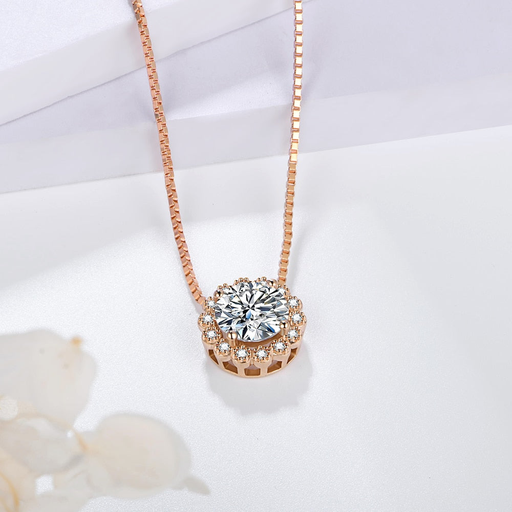 18K Rose Gold Plated Pendant in 925 Sterling Silver, 8.0mm - 2CT Moissanite