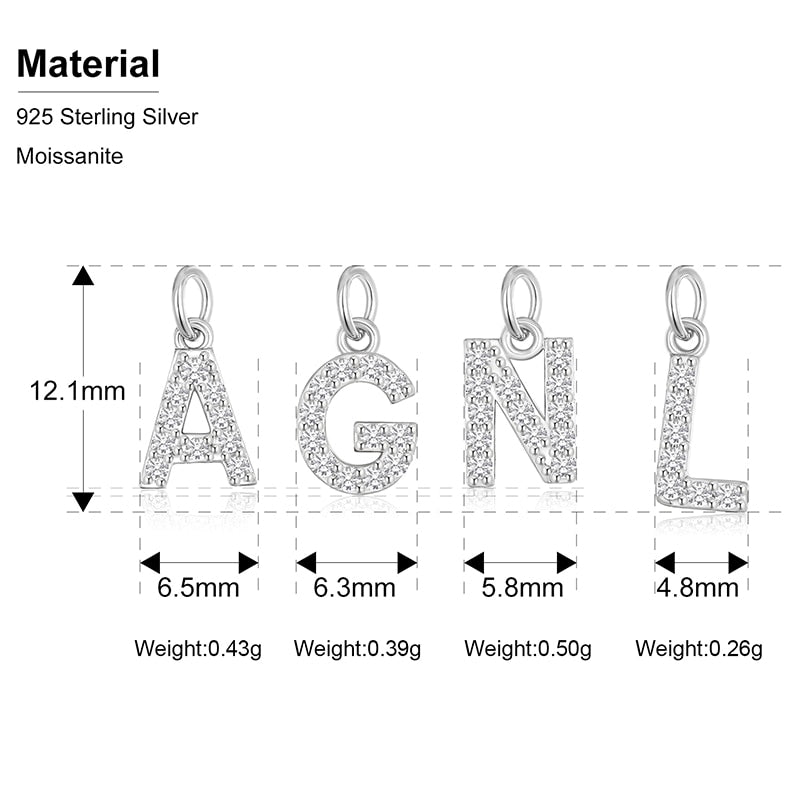 Moissanit 26 Buchstaben Anhänger aus 925 Sterling Silber