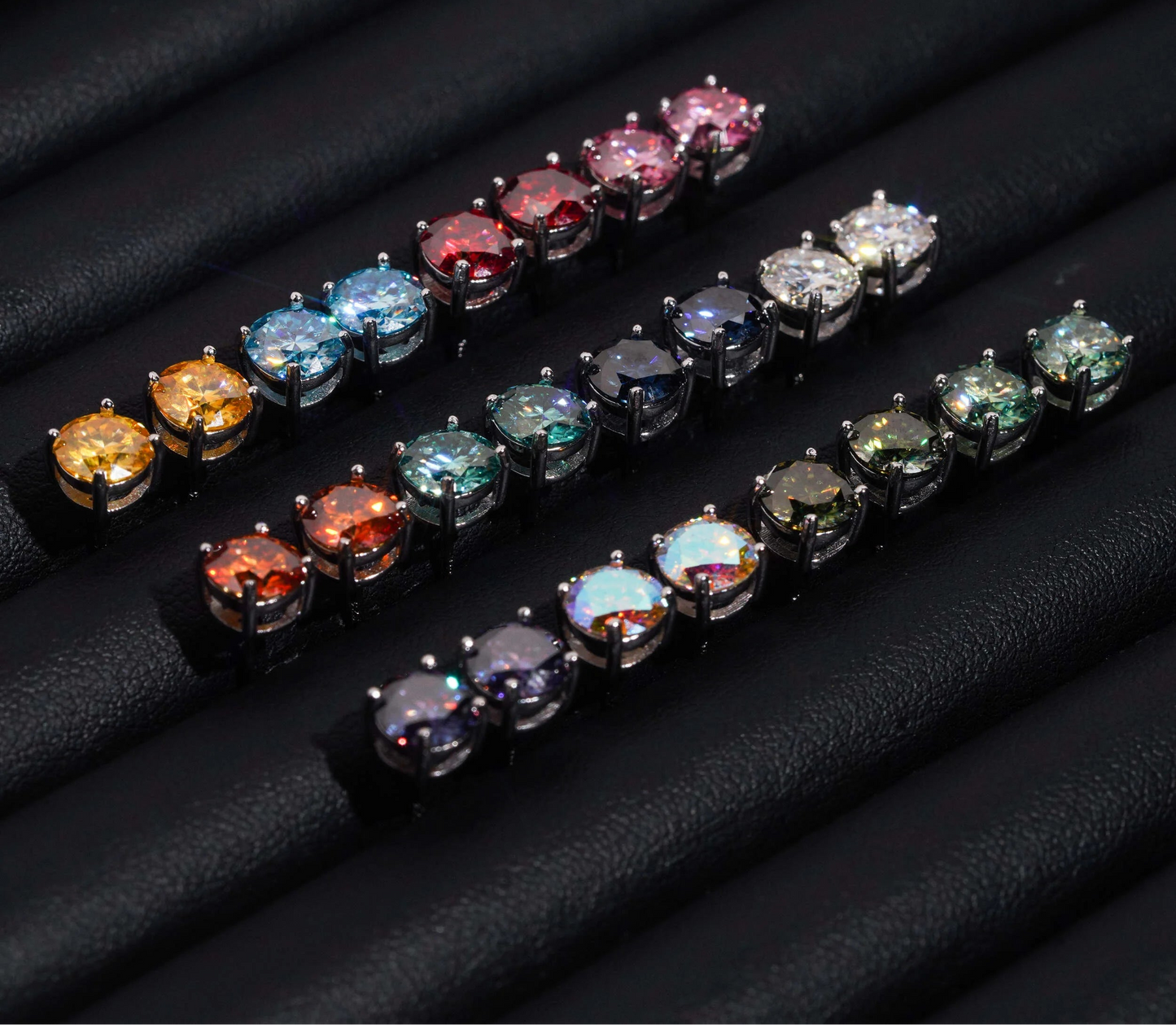 Round Colorful 6.5mm Moissanite Earrings in 925 Sterling Silver