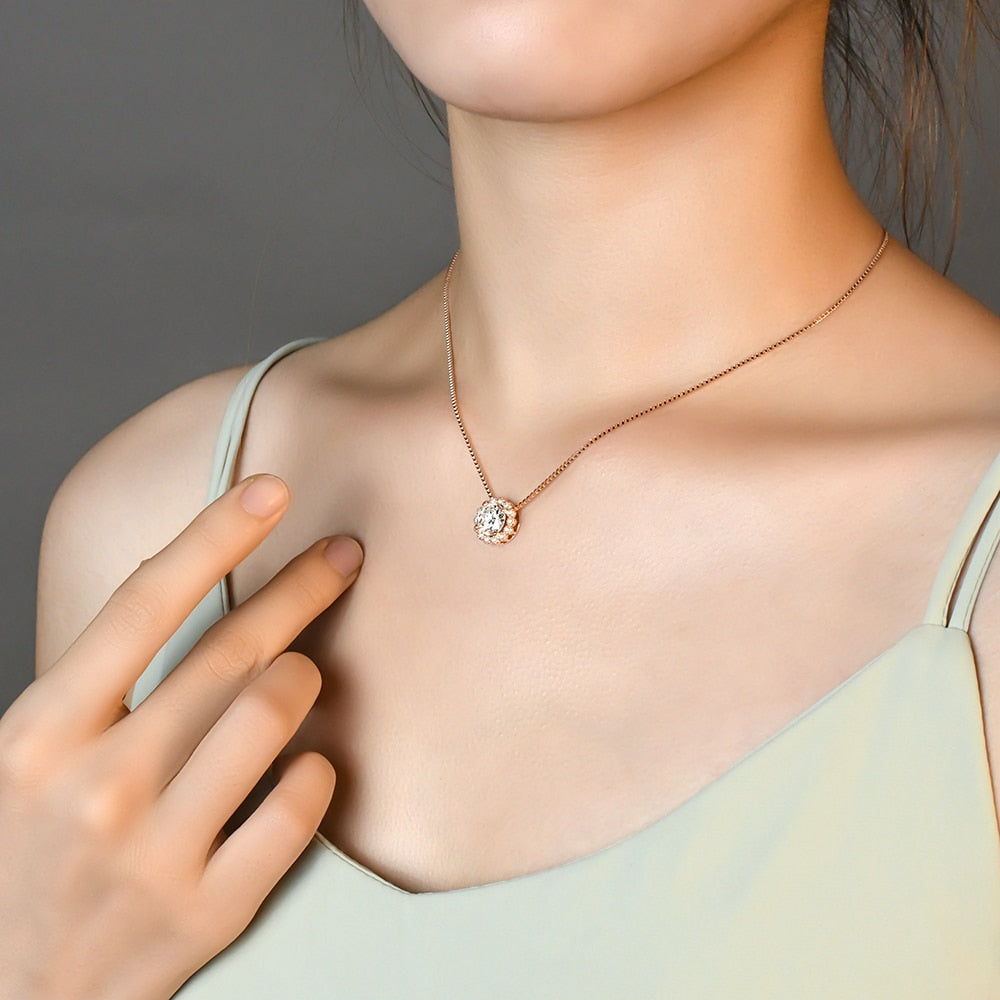 18K Rose Gold Plated Pendant in 925 Sterling Silver, 8.0mm - 2CT Moissanite