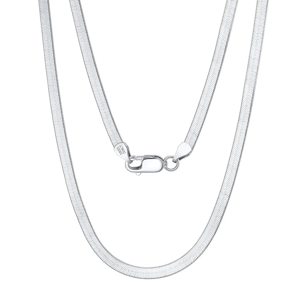 3mm, 4.5mm Flat Herringbone Chain in 925 Sterling Silver with 18K Gold Plated