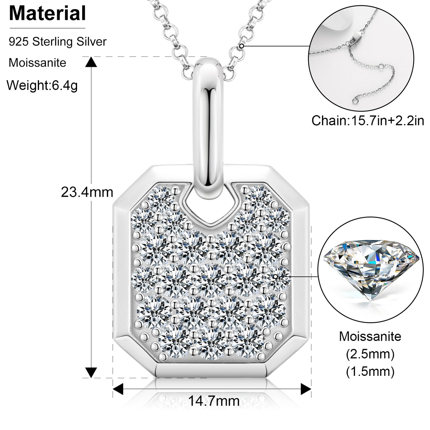 Klassische Moissanit-Anhänger aus 925er Sterlingsilber
