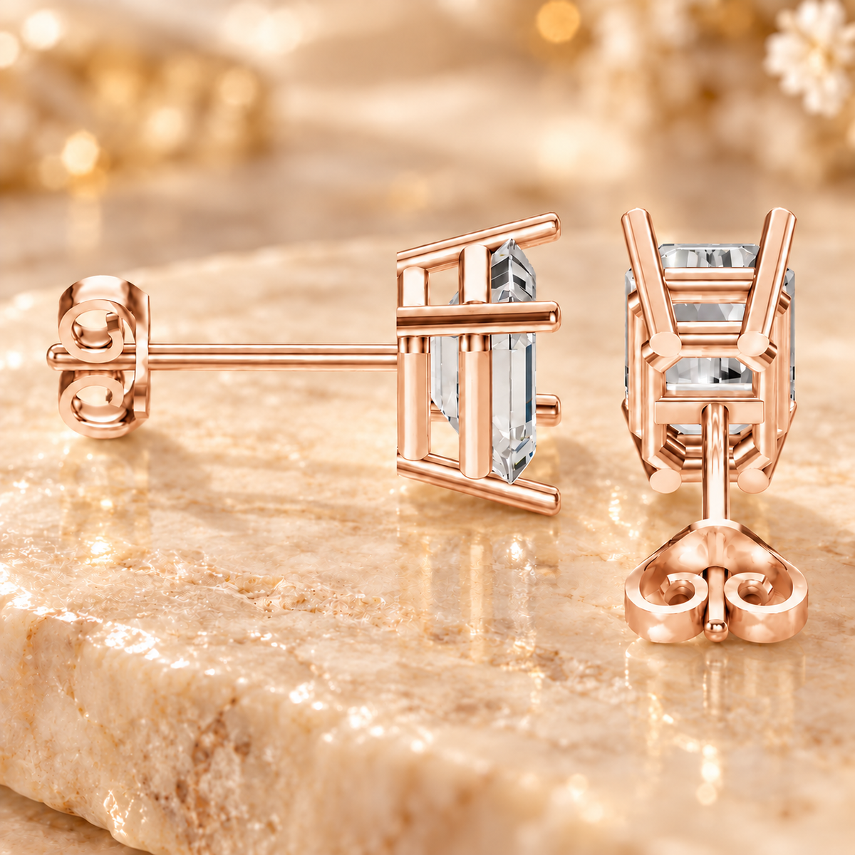 Emerald Diamond Earrings in 18K or 14K Gold