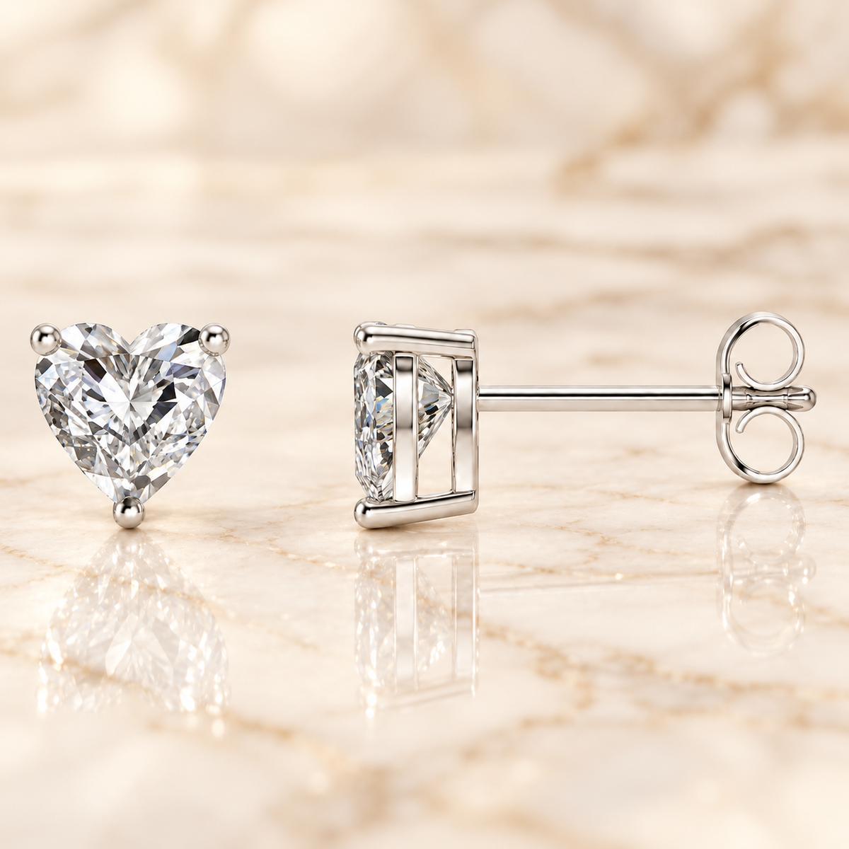 Heart-Cut Diamond Stud Earrings in 925 Sterling Silver