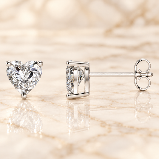 Heart-Cut Diamond Stud Earrings in 925 Sterling Silver