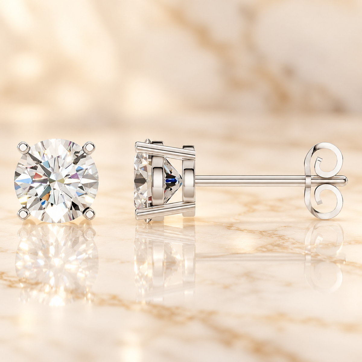 Round Diamond Earrings in 925 Sterling Silver
