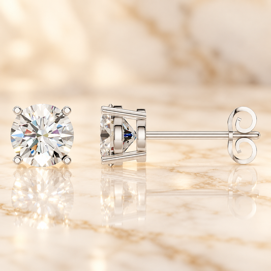 Round Diamond Earrings in 925 Sterling Silver