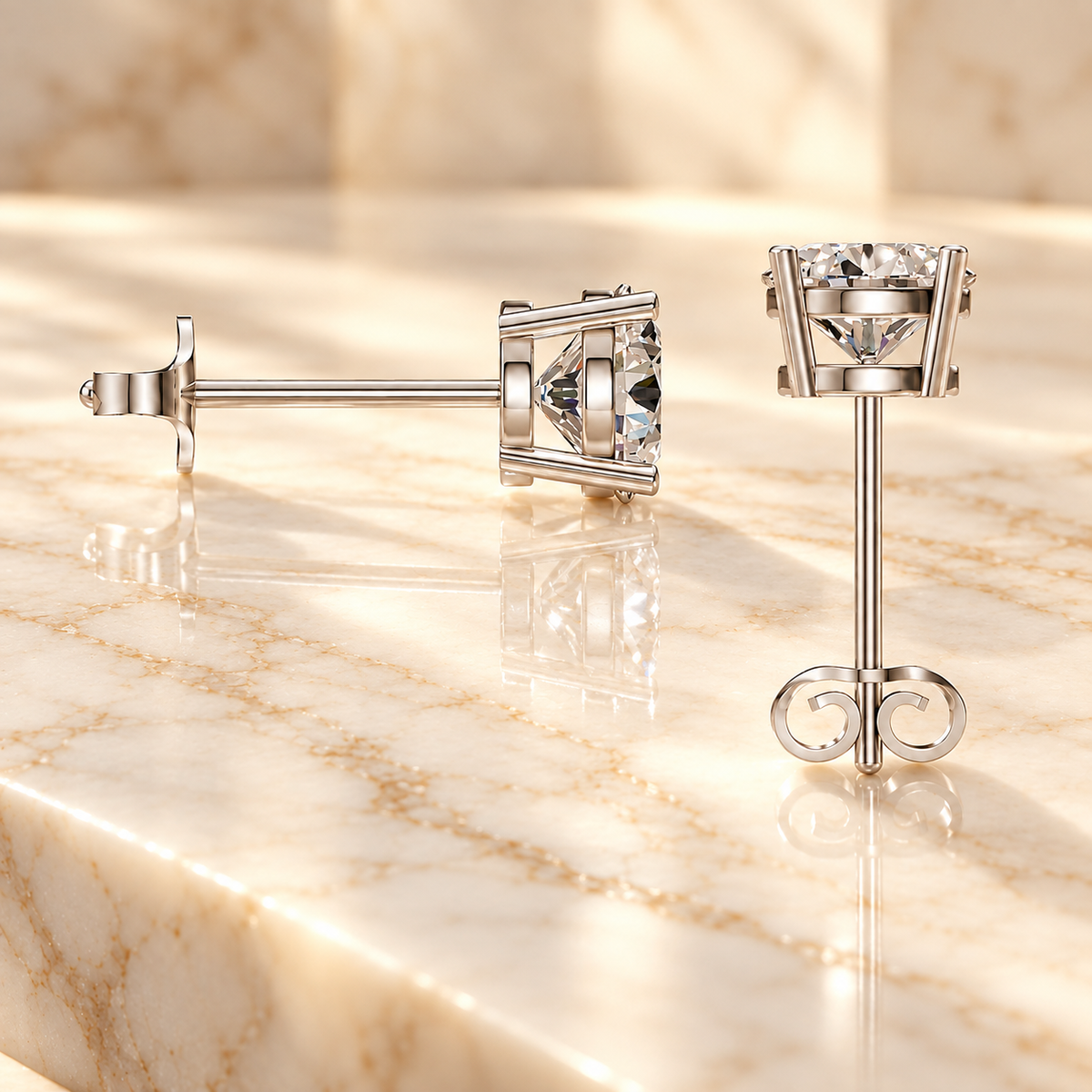 Round Diamond Earrings in 925 Sterling Silver