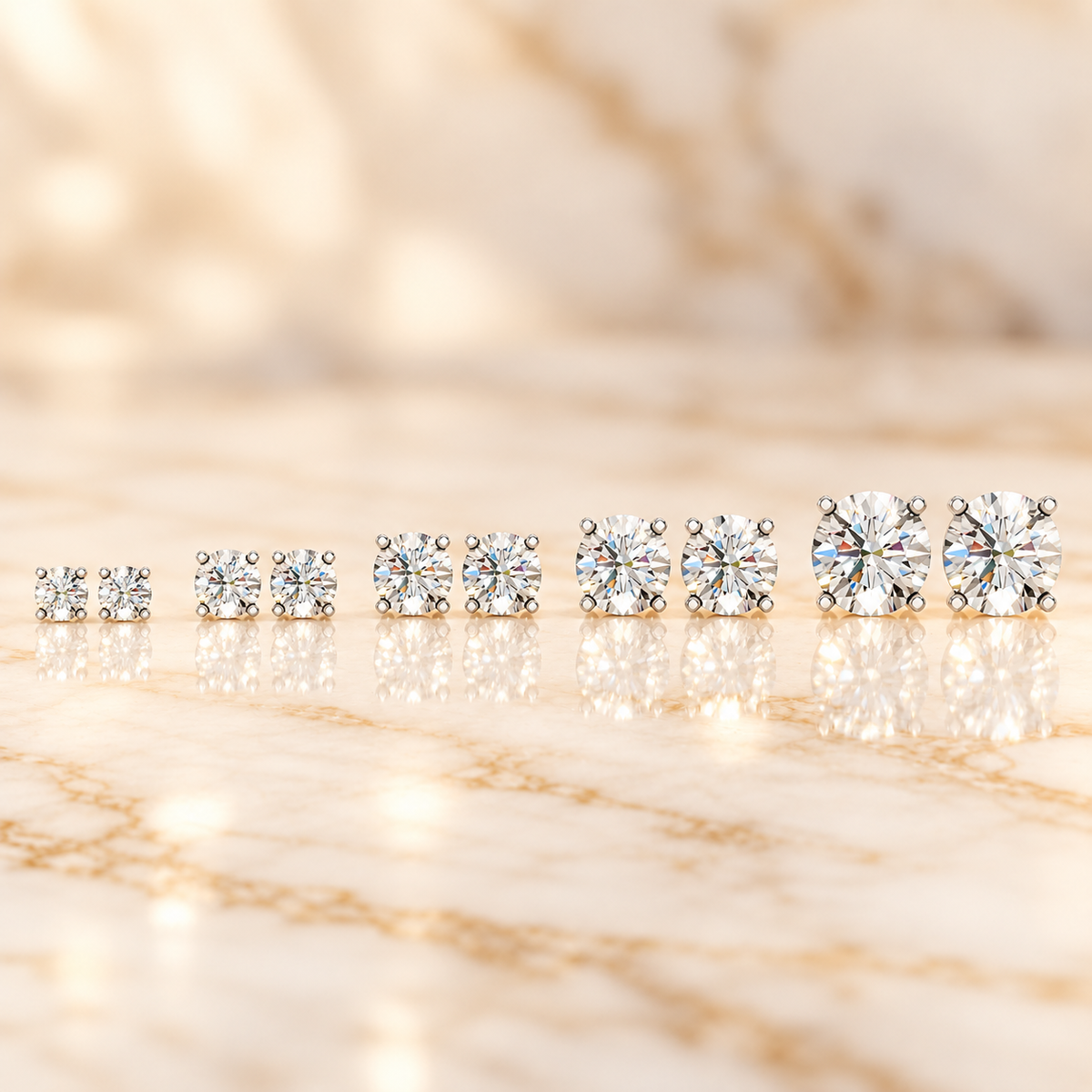 Round Diamond Earrings in 925 Sterling Silver