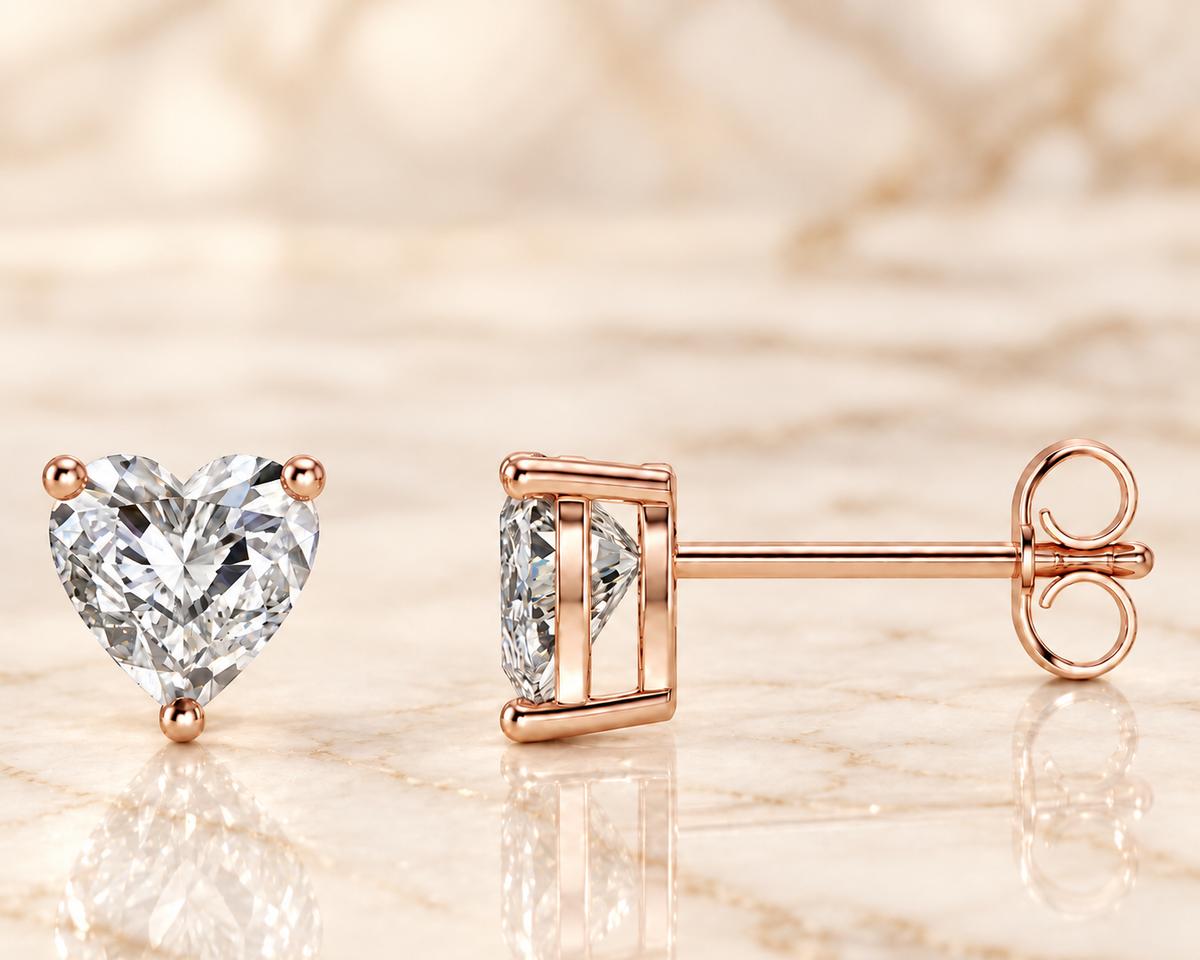 Heart-Cut Diamond Stud Earrings in 925 Sterling Silver