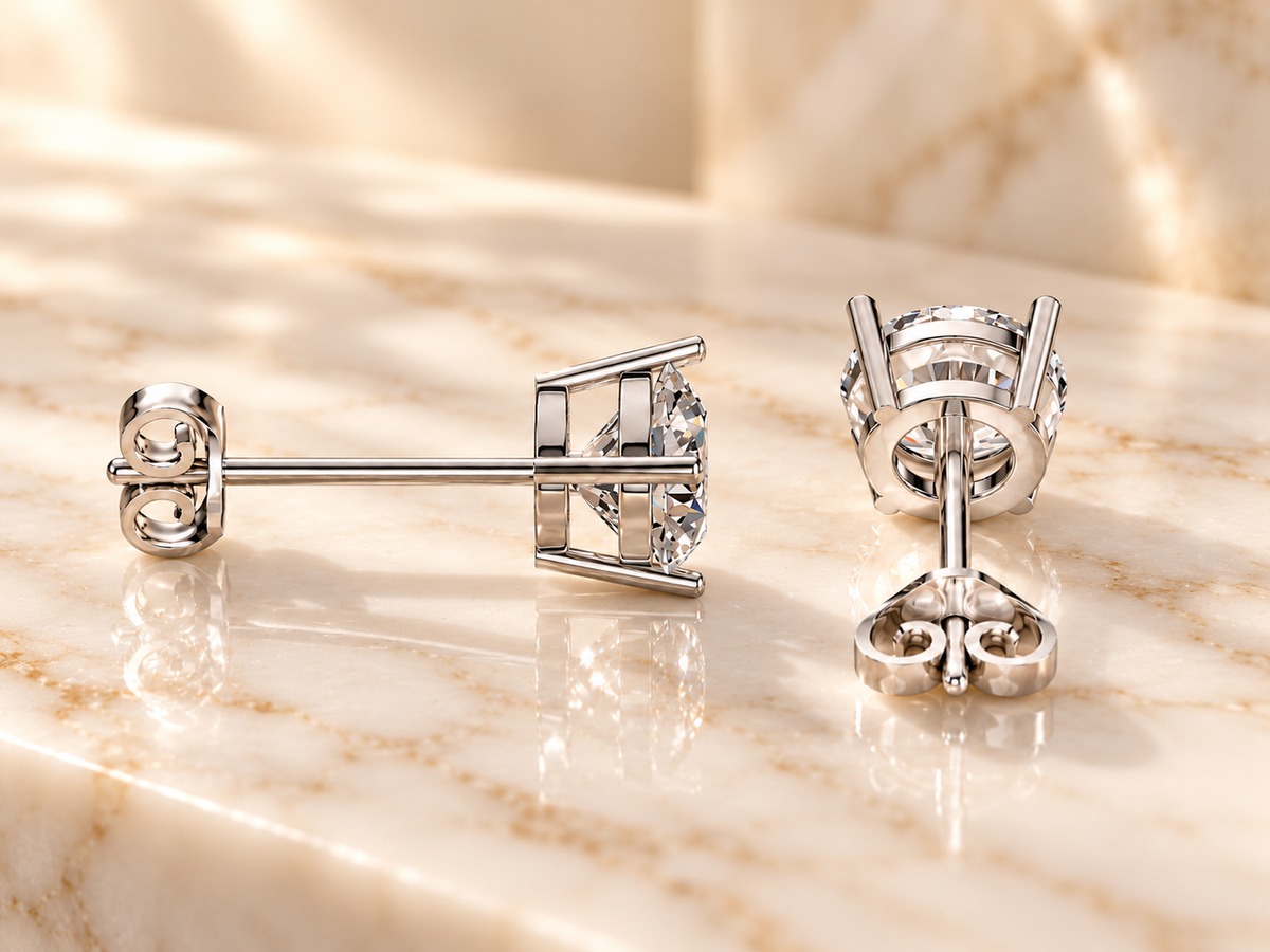Round Diamond Earrings in 925 Sterling Silver