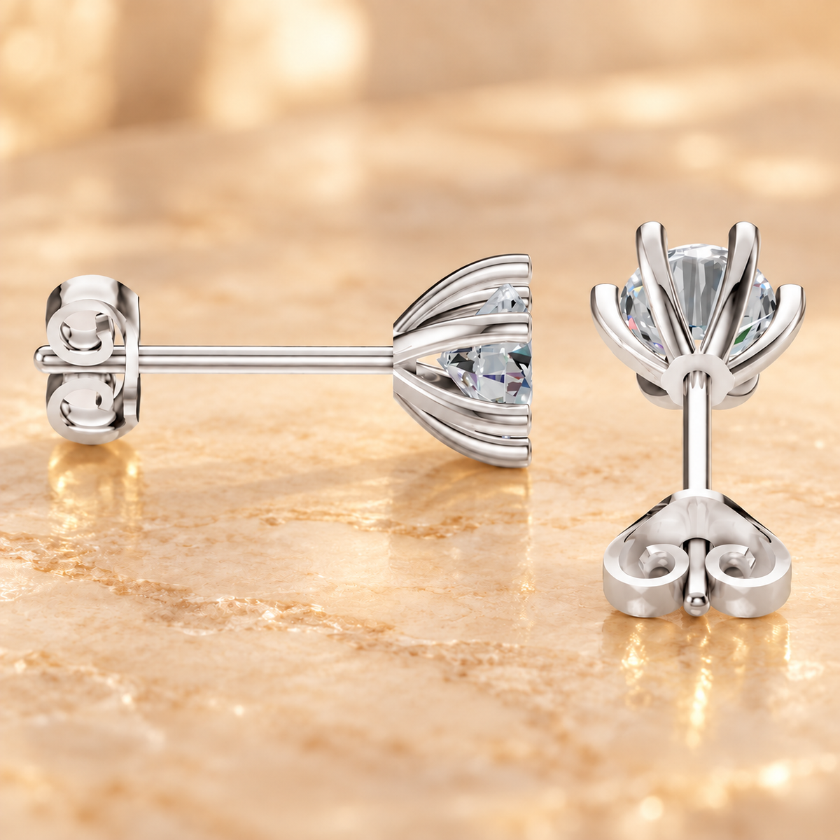 5mm Solitarie Stud Diamond Earrings in 18K or 14K Gold