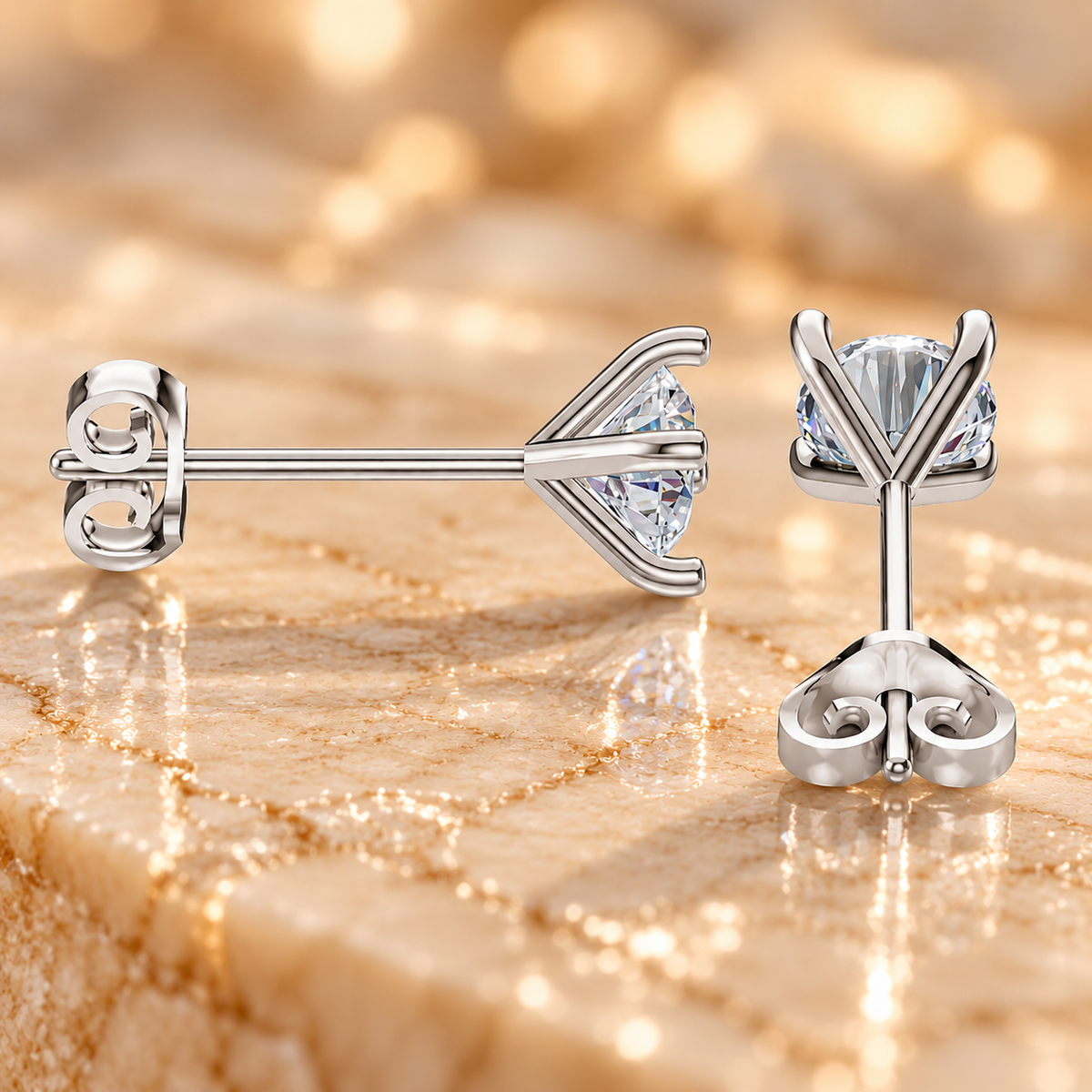 Solitarie Stud Diamond Earrings in 18K or 14K Gold