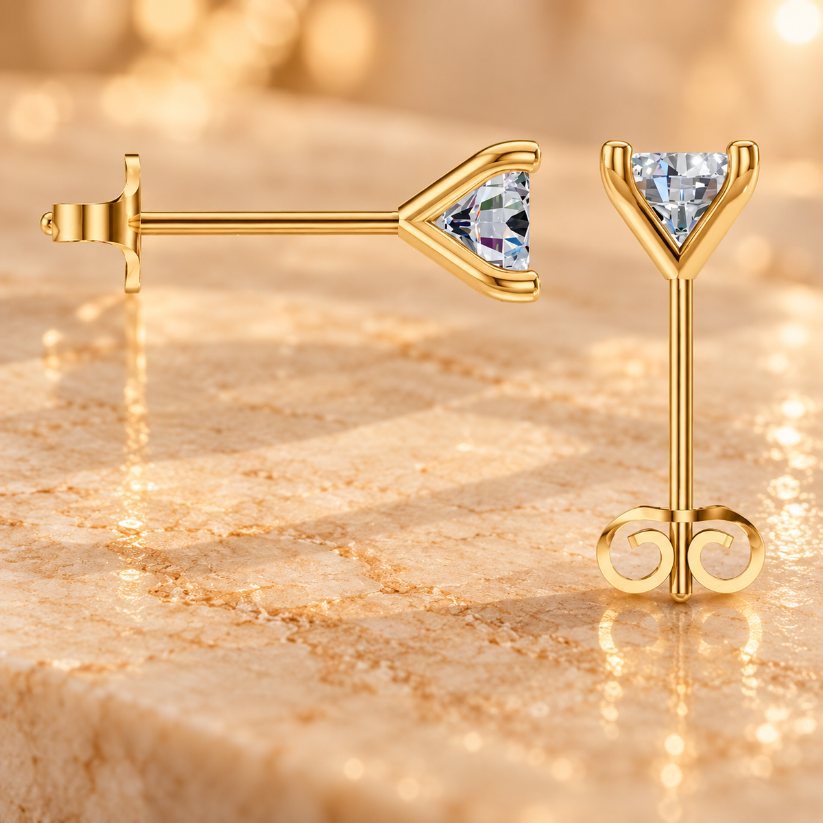 Solitarie Stud Diamond Earrings in 18K or 14K Gold