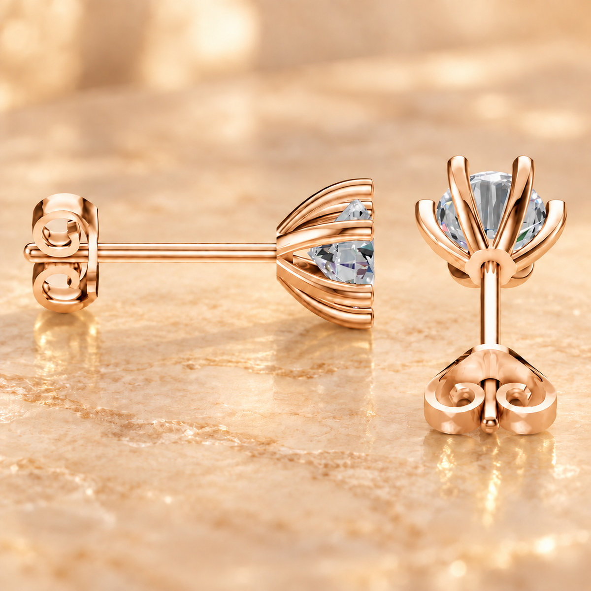 5mm Solitarie Stud Diamond Earrings in 18K or 14K Gold