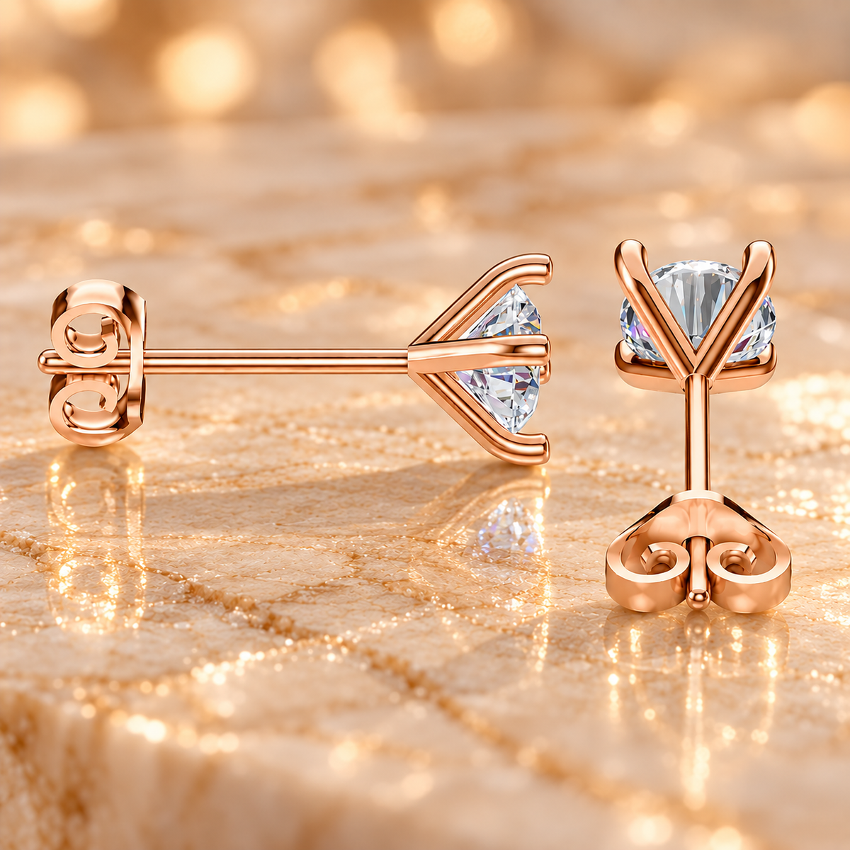 Solitarie Stud Diamond Earrings in 18K or 14K Gold