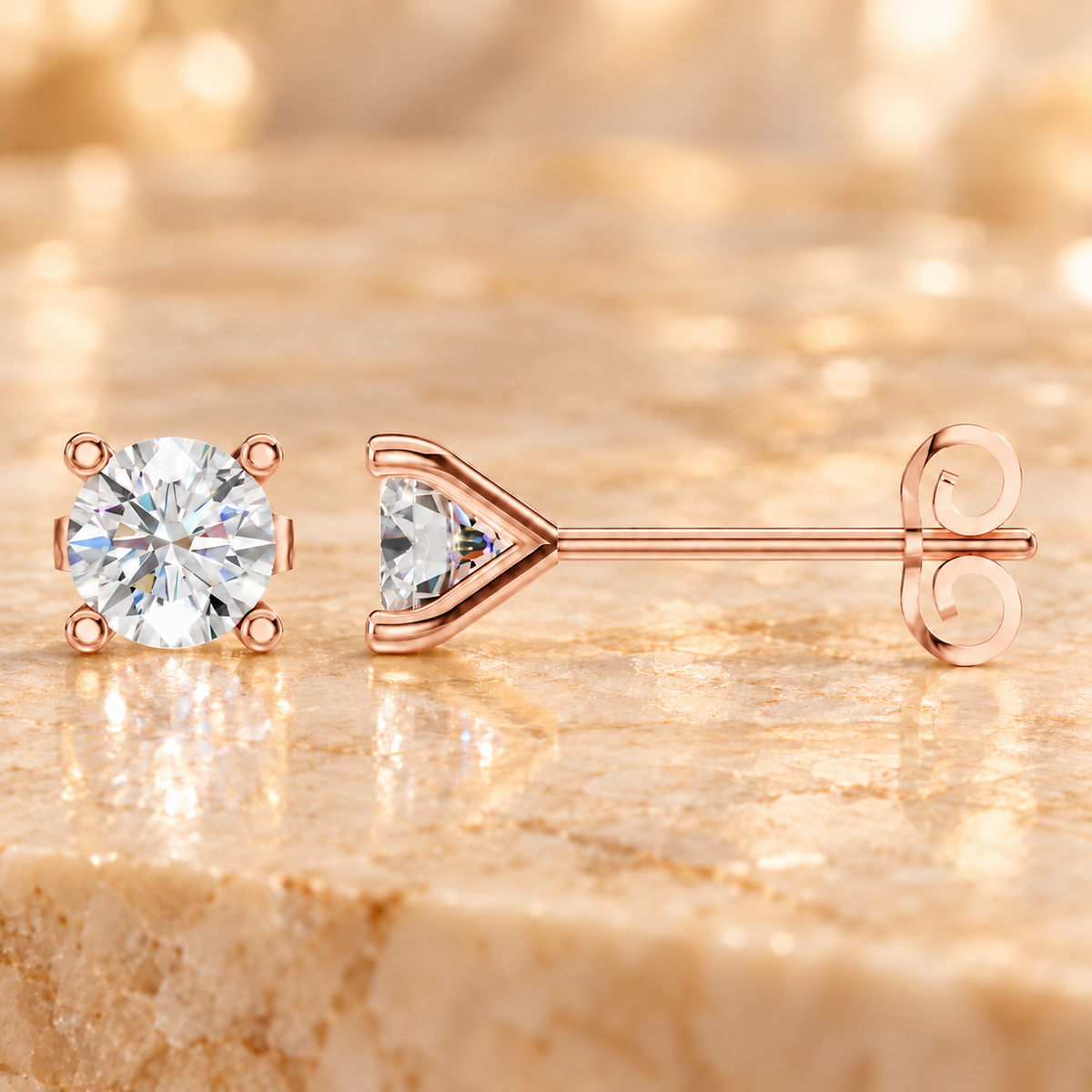 Solitarie Stud Diamond Earrings in 18K or 14K Gold