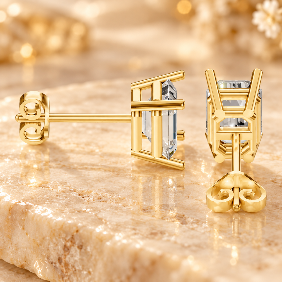 Emerald Diamond Earrings in 18K or 14K Gold