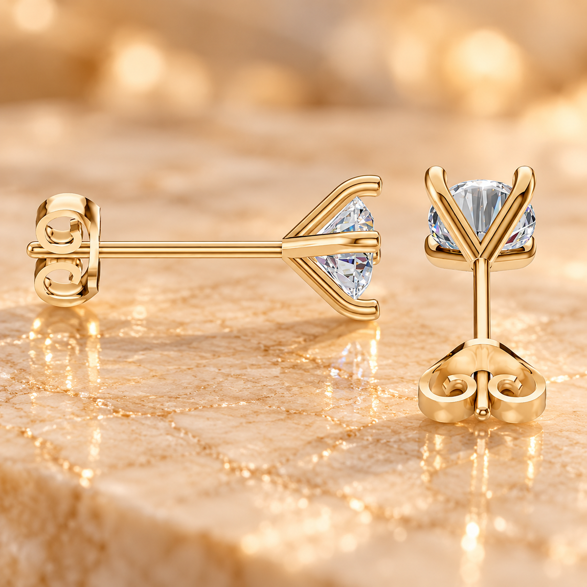 Solitarie Stud Diamond Earrings in 18K or 14K Gold