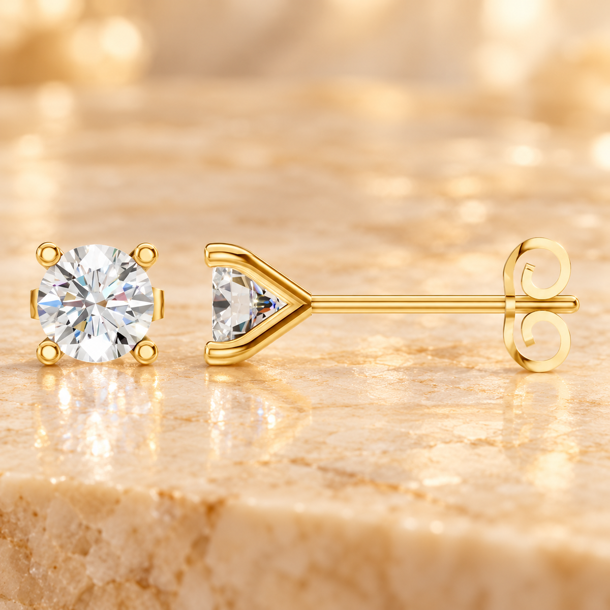 Solitarie Stud Diamond Earrings in 18K or 14K Gold