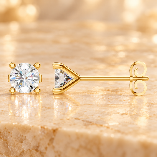 Solitarie Stud Diamond Earrings in 18K or 14K Gold