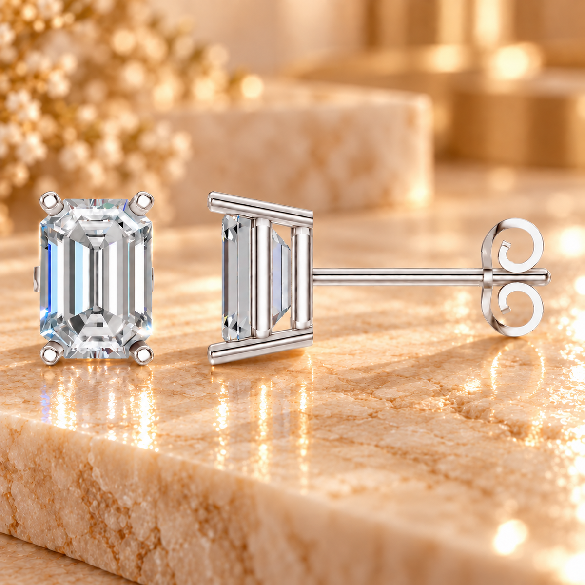 Emerald Diamond Earrings in 18K or 14K Gold