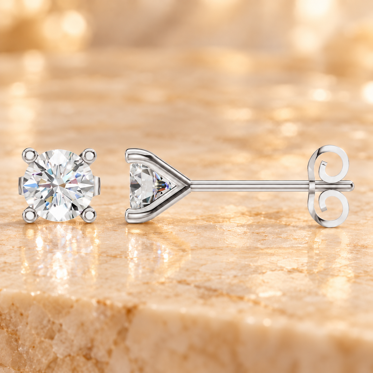 Solitarie Stud Diamond Earrings in 18K or 14K Gold