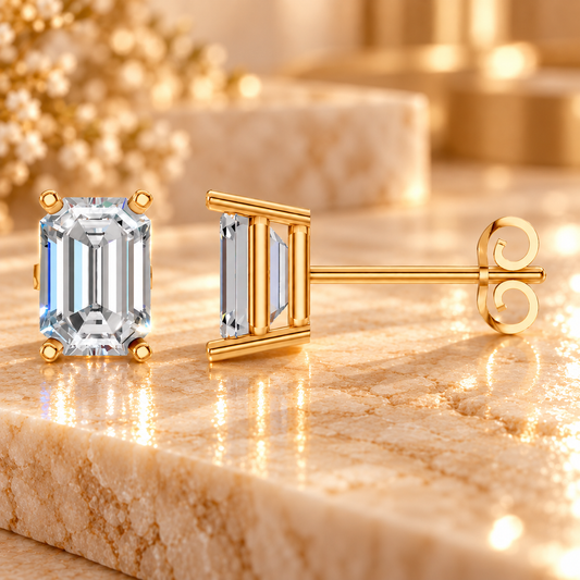 Emerald Diamond Earrings in 18K or 14K Gold