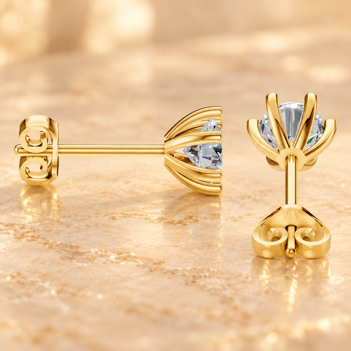 5mm Solitarie Stud Diamond Earrings in 18K or 14K Gold