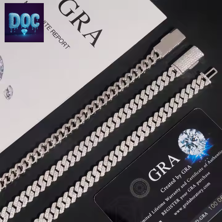 8mm Moissanite Cuban Chain in 925 Sterling Silver