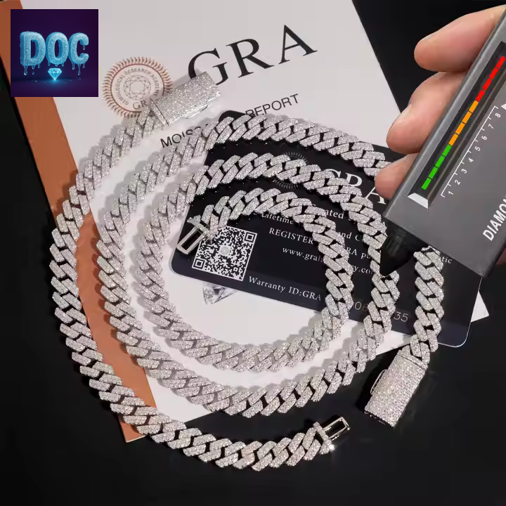 8mm Moissanite Cuban Chain in 925 Sterling Silver
