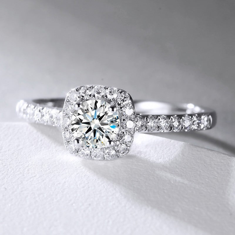 Anillo de compromiso con halo de moissanita de 1 CT, 2 CT y 3 CT, plata de ley 925.