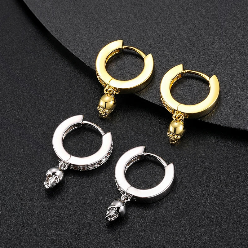 Totenkopf-Tropfen-Moissanit-Ohrringe aus 925er Sterlingsilber