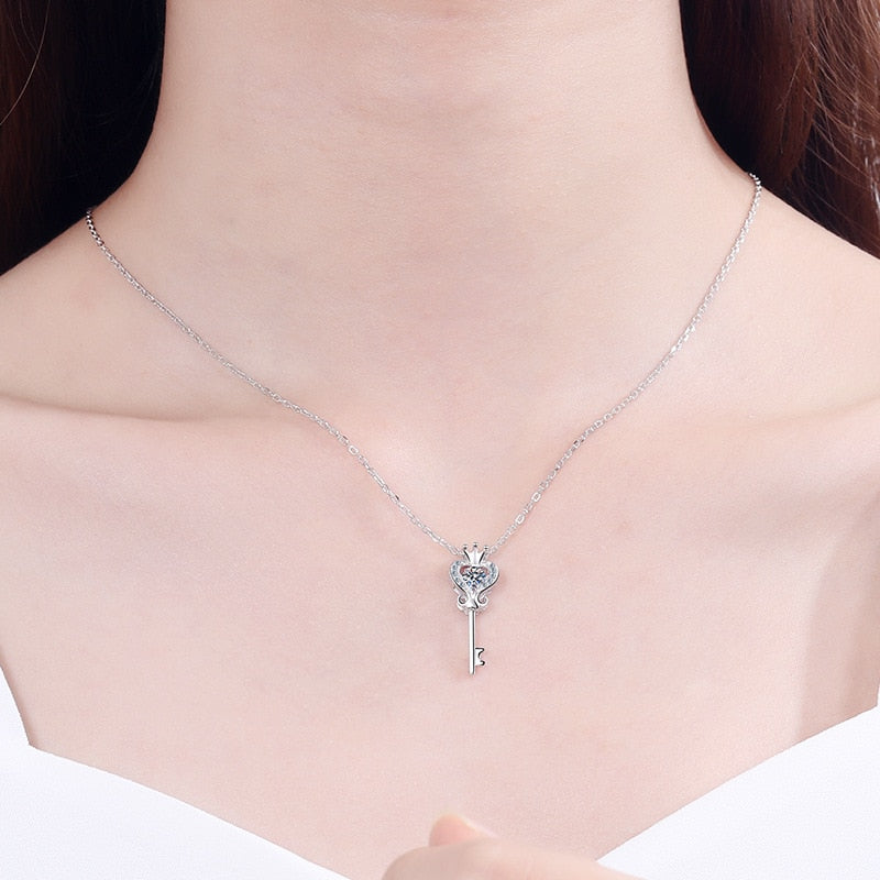 0.3ct Moissanite Key Pendant in 925 Sterling Silver