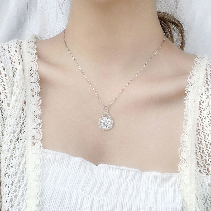 1ct//5ct Real Moissanite Water Drop Pendant in 925 Sterling Silver