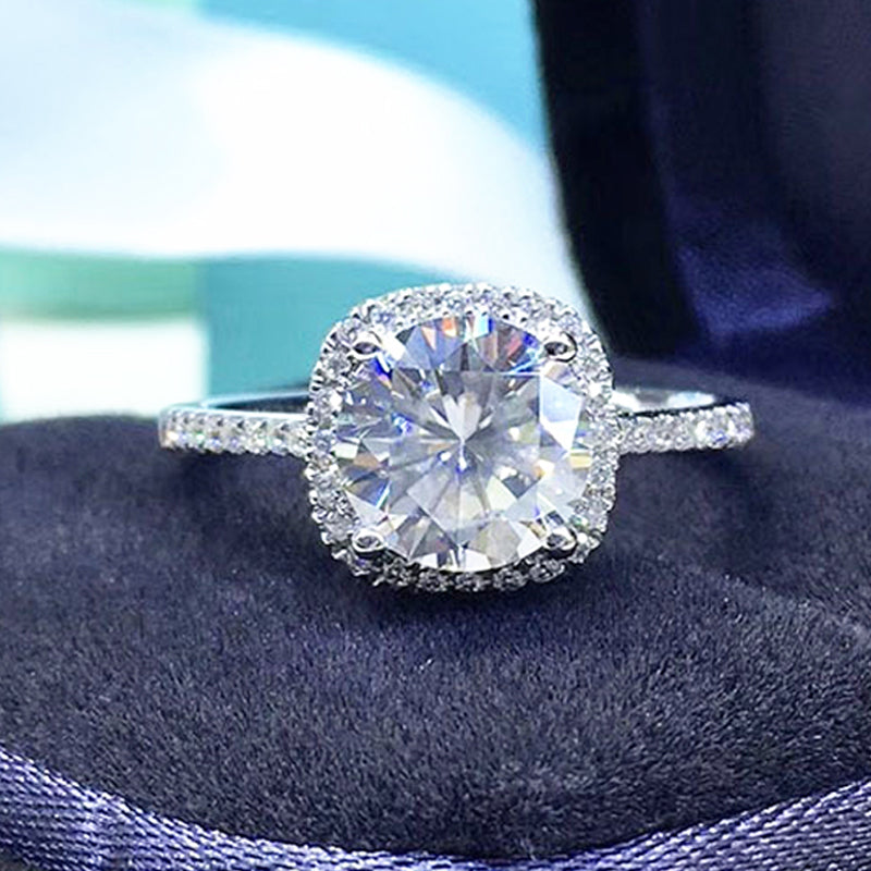Anillo de compromiso con halo de moissanita de 1 CT, 2 CT y 3 CT, plata de ley 925.